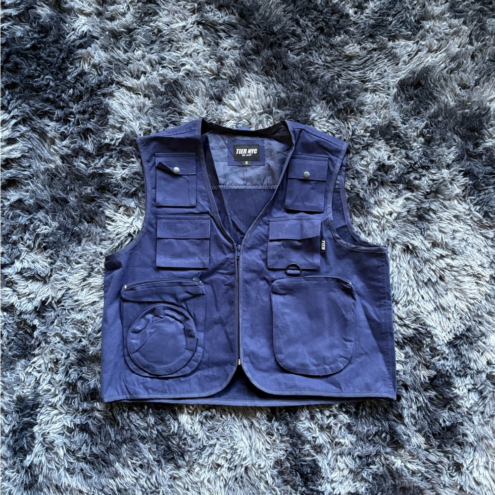 TIER NYC Lightweight Utility Vest, Navy Blue Cargo Vest – Size Small